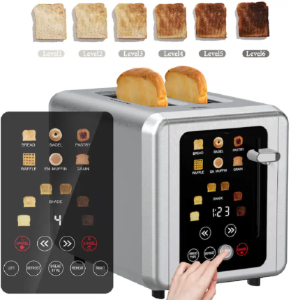 Trenvora WHALL - 2-Slice Touchscreen Toaster: Stainless Steel with Digital Timer